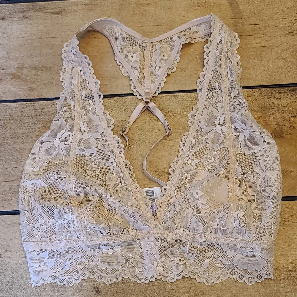 SAVAGE X FENTY Floral Lace Racerback Bralette / Pink Rose Quartz Medium NWT - Picture 5 of 12